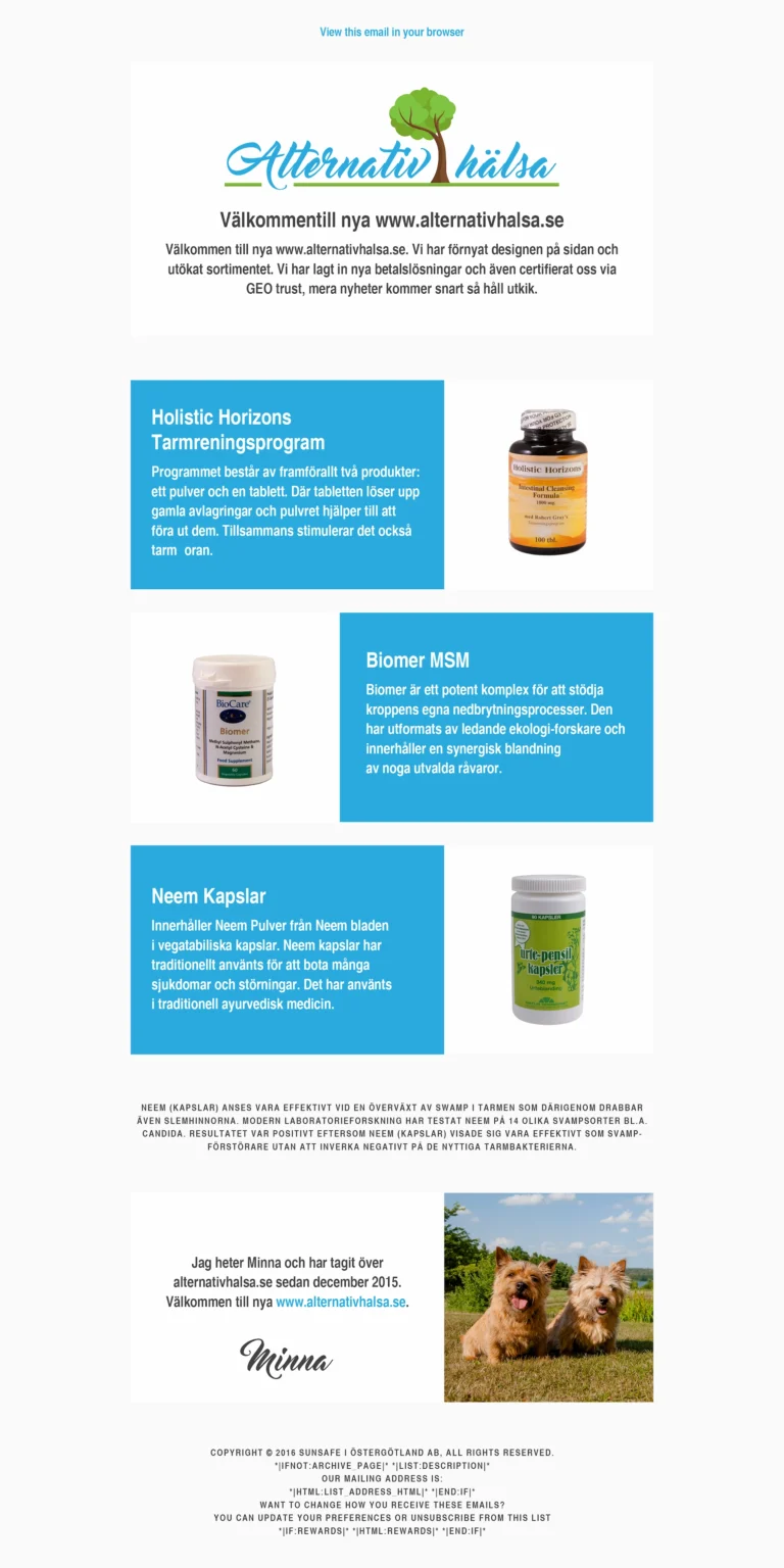 Alternativ halsa - nyhetsbrev - exempel