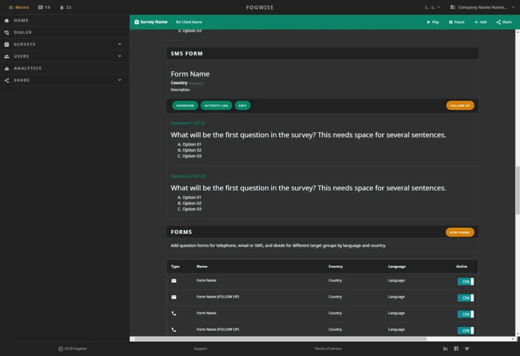 Fogwise admin survey